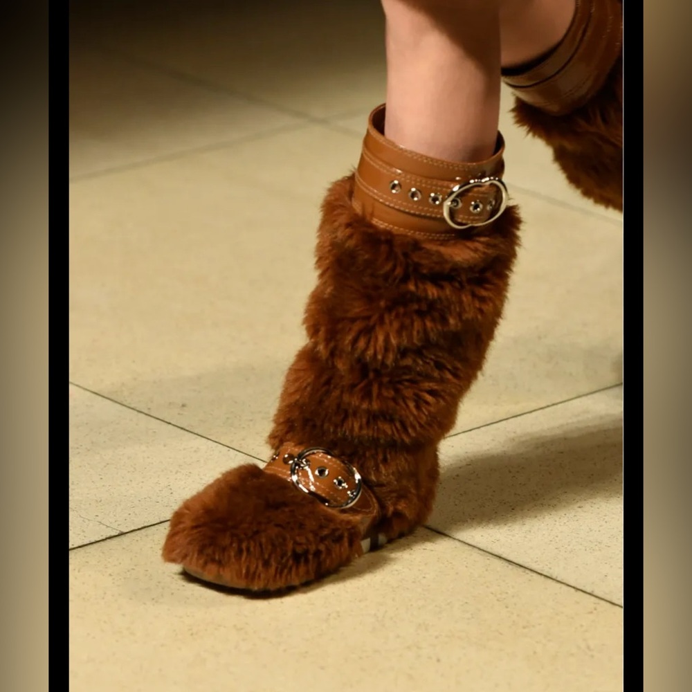 Miu Miu Brown Faux Fur Leather Winter Boots